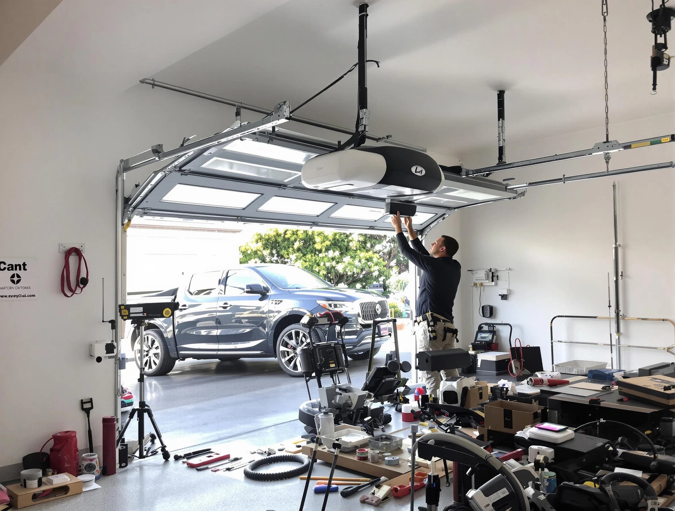 Morrow Garage Door Repair specialist installing smart garage door opener system in Morrow home