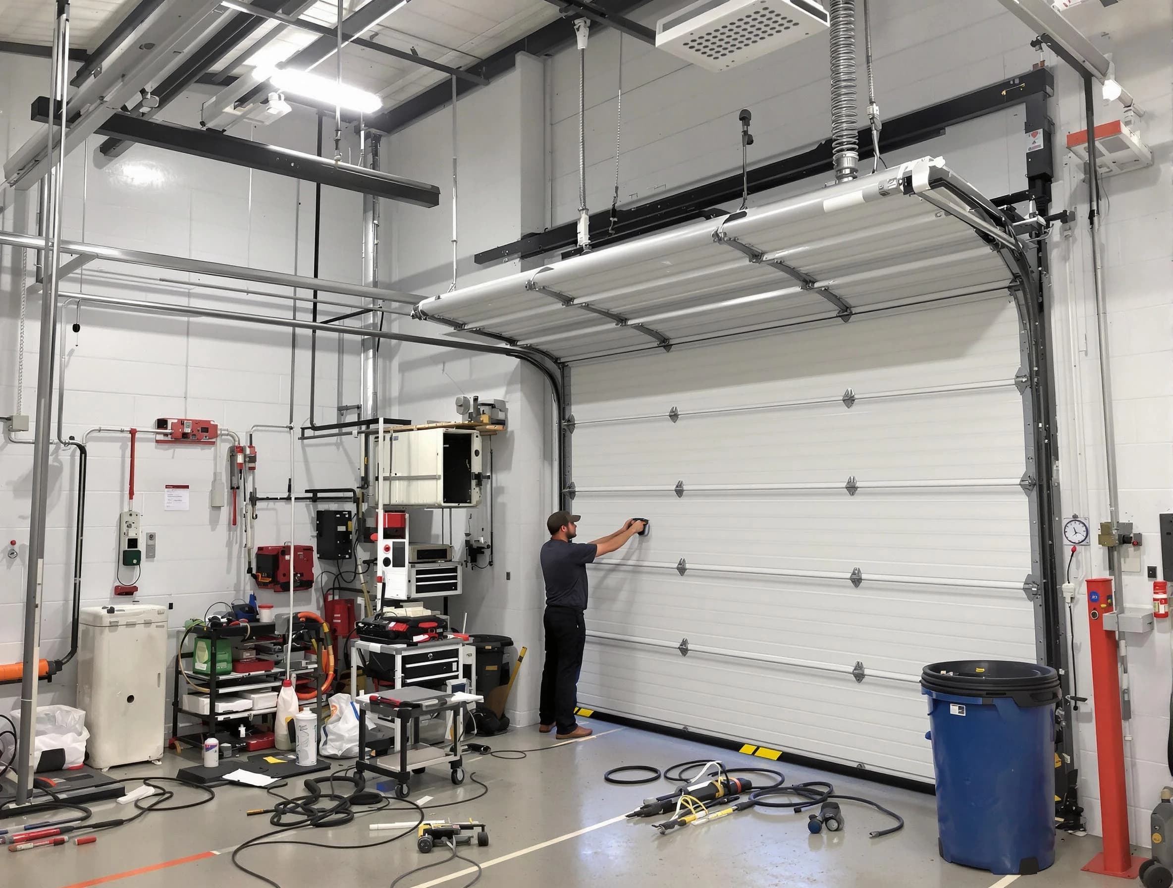 Morrow Garage Door Repair certified technician performing commercial door repair at a Morrow business facility