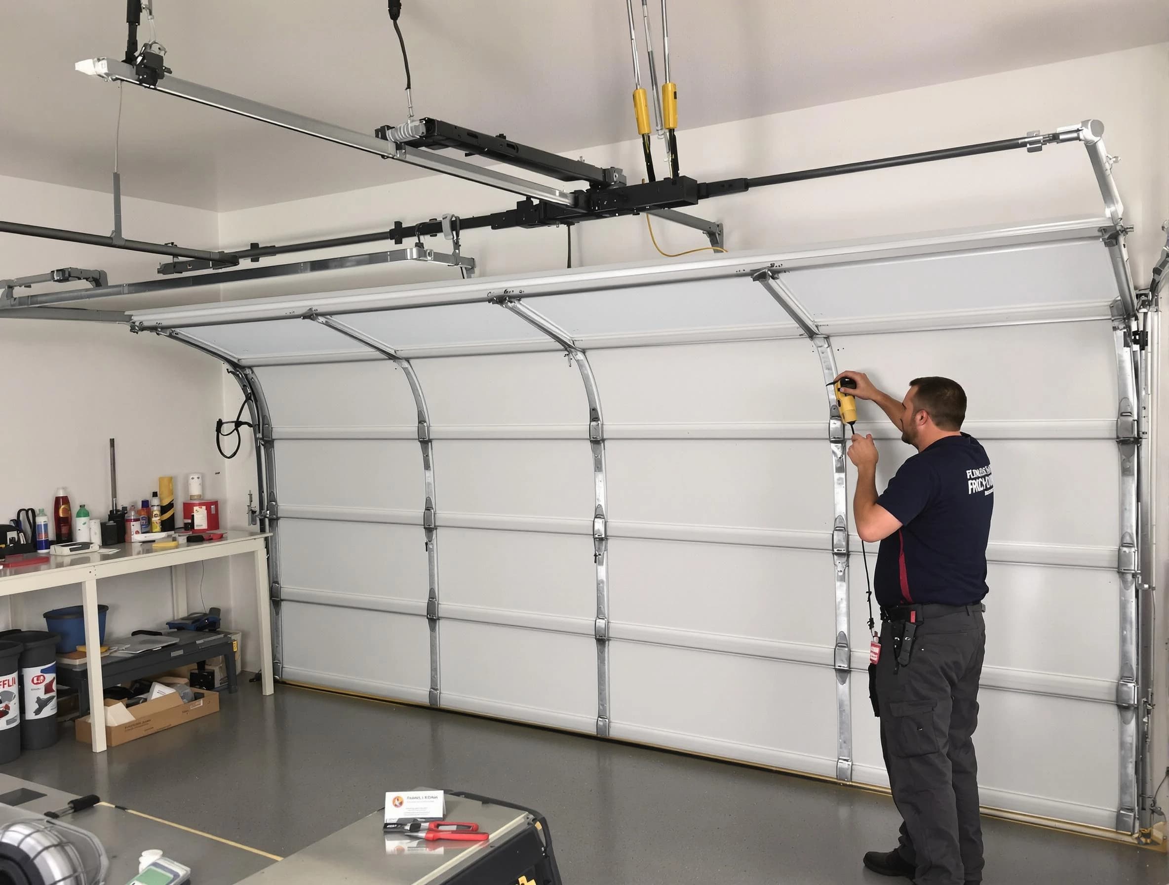 Morrow Garage Door Repair certified technician performing overhead door system repair in Morrow
