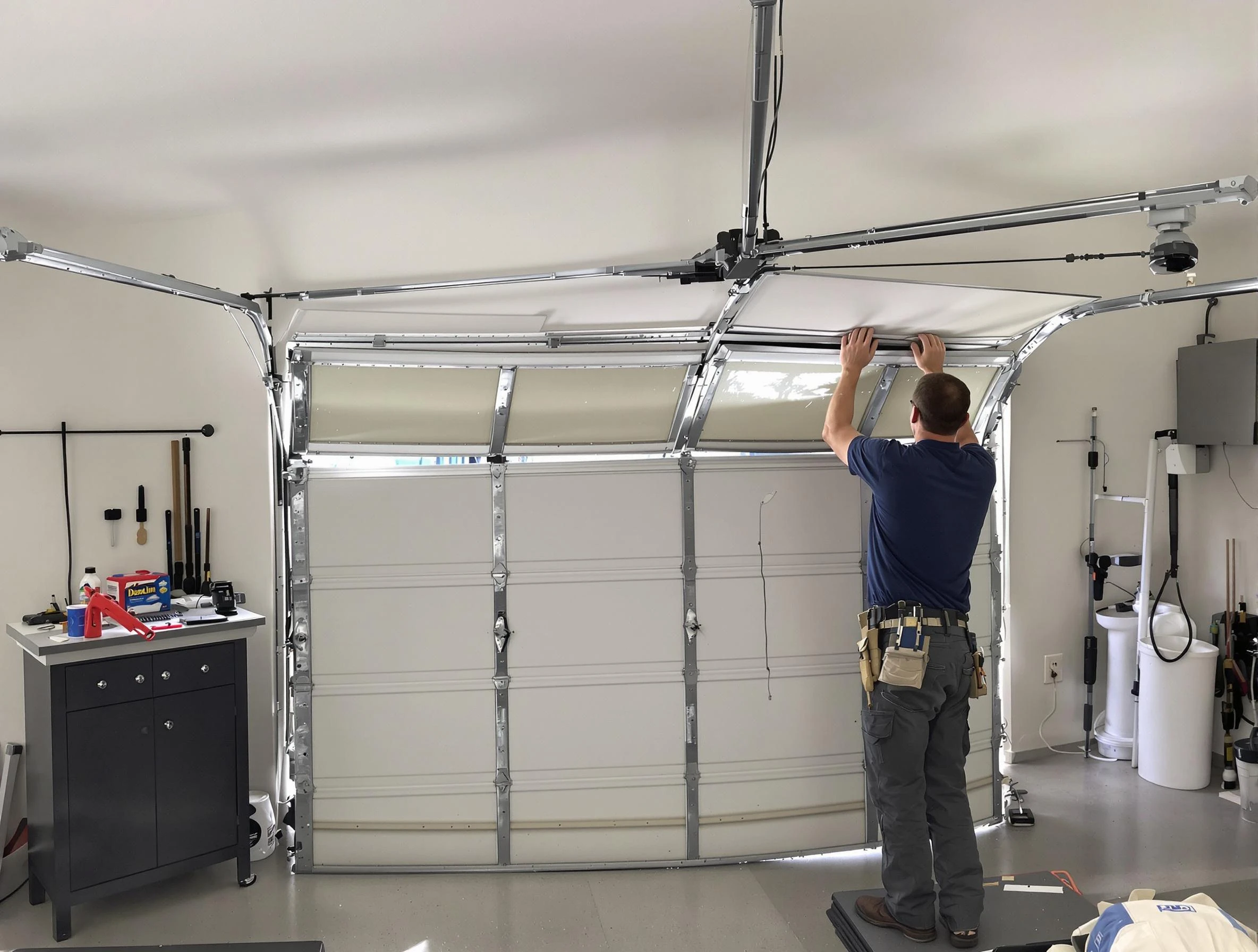 Morrow Garage Door Repair specialist performing precise section replacement on Morrow garage door